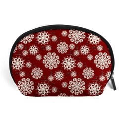 Snowflakes On Red Accessory Pouch (large) by bloomingvinedesign