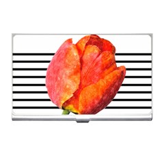 Tulip Watercolor Red And Black Stripes Business Card Holder by picsaspassion