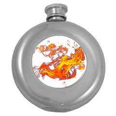 Can Walk On Volcano Fire, White Background Round Hip Flask (5 Oz) by picsaspassion