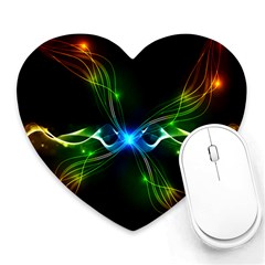 Colorful Neon Art Light Rays, Rainbow Colors Heart Mousepads by picsaspassion