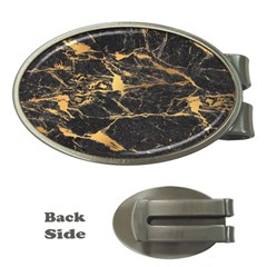 Black Marble Texture With Gold Veins Floor Background Print Luxuous Real Marble Money Clips (oval)  by genx