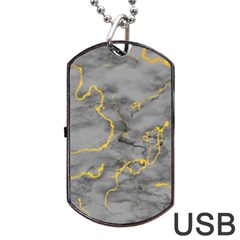 Marble Neon Retro Light Gray With Gold Yellow Veins Texture Floor Background Retro Neon 80s Style Neon Colors Print Luxuous Real Marble Dog Tag Usb Flash (two Sides) by genx