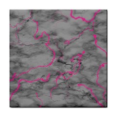 Marble Light Gray With Bright Magenta Pink Veins Texture Floor Background Retro Neon 80s Style Neon Colors Print Luxuous Real Marble Tile Coaster by genx