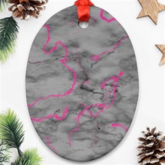 Marble Light Gray With Bright Magenta Pink Veins Texture Floor Background Retro Neon 80s Style Neon Colors Print Luxuous Real Marble Oval Ornament (two Sides) by genx