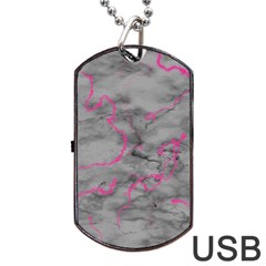 Marble Light Gray With Bright Magenta Pink Veins Texture Floor Background Retro Neon 80s Style Neon Colors Print Luxuous Real Marble Dog Tag Usb Flash (one Side) by genx