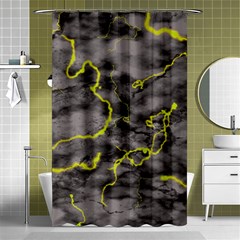 Marble Light Gray With Green Lime Veins Texture Floor Background Retro Neon 80s Style Neon Colors Print Luxuous Real Marble Shower Curtain 48  X 72  (small)  by genx