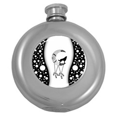 Wonderful Moon With Black Wolf Round Hip Flask (5 Oz) by FantasyWorld7