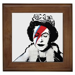 Banksy Graffiti Uk England God Save The Queen Elisabeth With David Bowie Rockband Face Makeup Ziggy Stardust Framed Tile by snek