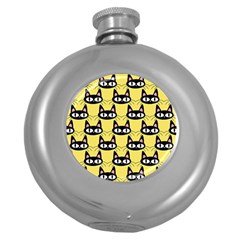 Cute Black Cat Pattern Round Hip Flask (5 Oz) by Valentinaart