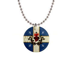 Quebec Flag Drapeau Québec Patriote Carillon Sacré-coeur Christian Catholic Old Vintage With Fleurs De Lys 1  Button Necklace by Quebec