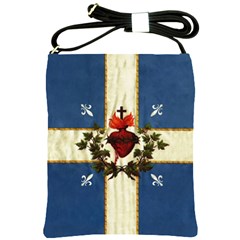 Quebec Flag Drapeau Québec Patriote Carillon Sacré-coeur Christian Catholic Old Vintage With Fleurs De Lys Shoulder Sling Bag by Quebec