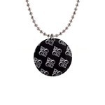 French France Fleur De Lys Metal Pattern black and white antique vintage black rocker 1  Button Necklace Front