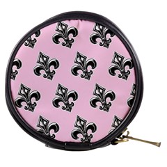 French France Fleur De Lys Metal Pattern Black And White Antique Vintage Pink And Black Rocker Mini Makeup Bag by Quebec