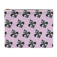 French France Fleur De Lys Metal Pattern Black And White Antique Vintage Pink And Black Rocker Cosmetic Bag (xl) by Quebec