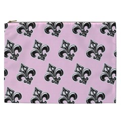 French France Fleur De Lys Metal Pattern Black And White Antique Vintage Pink And Black Rocker Cosmetic Bag (xxl) by Quebec