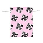 French France Fleur De Lys Metal Pattern black and white antique vintage pink and black rocker Lightweight Drawstring Pouch (L) Back
