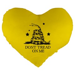 Gadsden Flag Don t Tread On Me Yellow And Black Pattern With American Stars Large 19  Premium Flano Heart Shape Cushions by snek