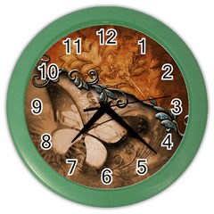 Wonderful Floral Design With Butterflies Color Wall Clock by FantasyWorld7