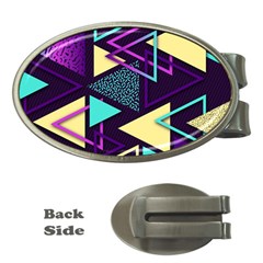 Retrowave Aesthetic Vaporwave Retro Memphis Triangle Pattern 80s Yellow Turquoise Purple Money Clips (oval)  by genx