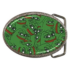 Pepe The Frog Perfect A-ok Handsign Pattern Praise Kek Kekistan Smug Smile Meme Green Background Belt Buckles by snek