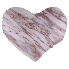 Marble With Metallic Rose Gold Intrusions On Gray White Stone Texture Pastel Pink Background Large 19  Premium Heart Shape Cushions by genx