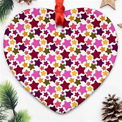 Christmas Pattern Background Green Decorative Star Snow Card Elegant Heart Ornament (two Sides) by Vaneshart