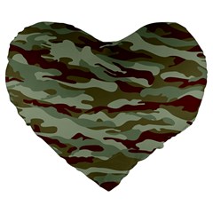 Brown And Green Camo Large 19  Premium Flano Heart Shape Cushions by McCallaCoultureArmyShop