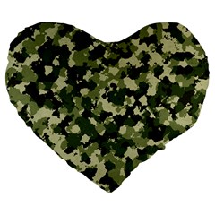 Dark Green Camouflage Army Large 19  Premium Flano Heart Shape Cushions by McCallaCoultureArmyShop