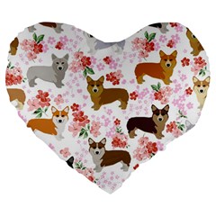 Corgis Corgi Pattern Large 19  Premium Heart Shape Cushions by Sapixe