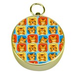 Cute Tiger Pattern Gold Compasses Front