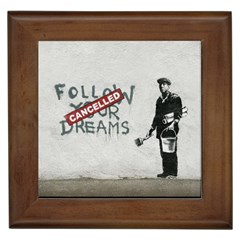 Banksy Graffiti Original Quote Follow Your Dreams Cancelled Cynical With Painter Framed Tile by snek