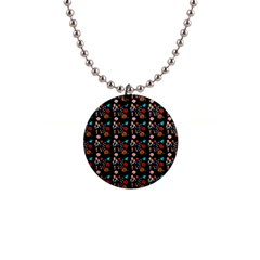 Retro Girls Dress In Black Pattern Black 1  Button Necklace by snowwhitegirl