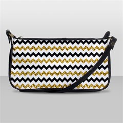 Black And Gold Glitters Zigzag Retro Pattern Golden Metallic Texture Shoulder Clutch Bag by genx