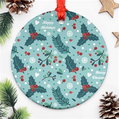 Seamless Pattern With Berries Leaves Ornament (round) by Vaneshart