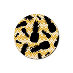 Ananas Chevrons Noir/jaune Rubber Round Coaster (4 Pack)  by kcreatif