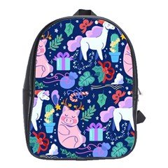 Colorful Funny Christmas Pattern Pig Animal School Bag (large) by Vaneshart