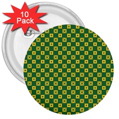 Df Green Domino 3  Buttons (10 Pack)  by deformigo