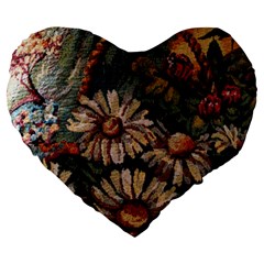 Old Embroidery 1 1 Large 19  Premium Flano Heart Shape Cushions by bestdesignintheworld