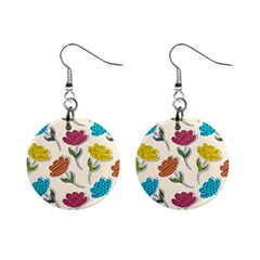 Pattern With Paper Tulips Mini Button Earrings by Wegoenart