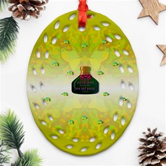 Birds And Sunshine With A Big Bottle Peace And Love Ornament (oval Filigree) by pepitasart