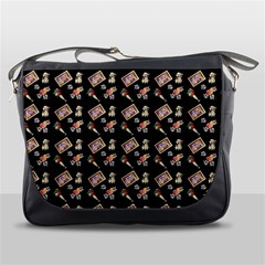 Robin Art Black Pattern Messenger Bag by snowwhitegirl