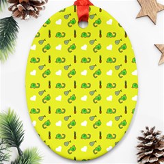 Green Elephant Pattern Yellow Oval Ornament (two Sides) by snowwhitegirl