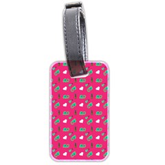 Green Elephant Pattern Hot Pink Luggage Tag (two Sides) by snowwhitegirl