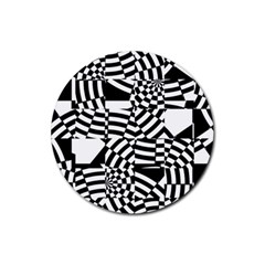 Black And White Crazy Pattern Rubber Coaster (round)  by Sobalvarro