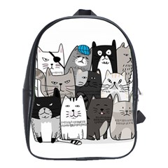 Cute Cat Hand Drawn Cartoon Style School Bag (large) by Vaneshart