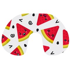 Cute Smiling Watermelon Seamless Pattern White Background Travel Neck Pillow by Nexatart