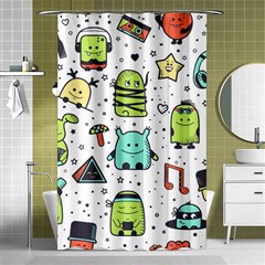 Seamless Pattern With Funny Monsters Cartoon Hand Drawn Characters Colorful Unusual Creatures Shower Curtain 48  X 72  (small)  by Nexatart