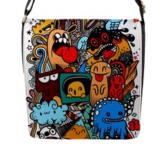 Abstract Grunge Urban Pattern With Monster Character Super Drawing Graffiti Style Flap Closure Messenger Bag (l) by Nexatart