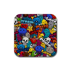 Graffiti Characters Seamless Pattern Rubber Coaster (square)  by Nexatart