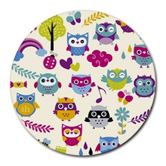 Funny Colorful Owls Round Mousepads by Vaneshart